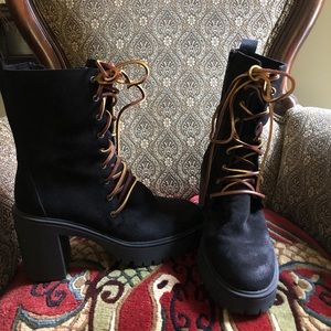 Free People Black Suede Ankle Boots with Super Heel